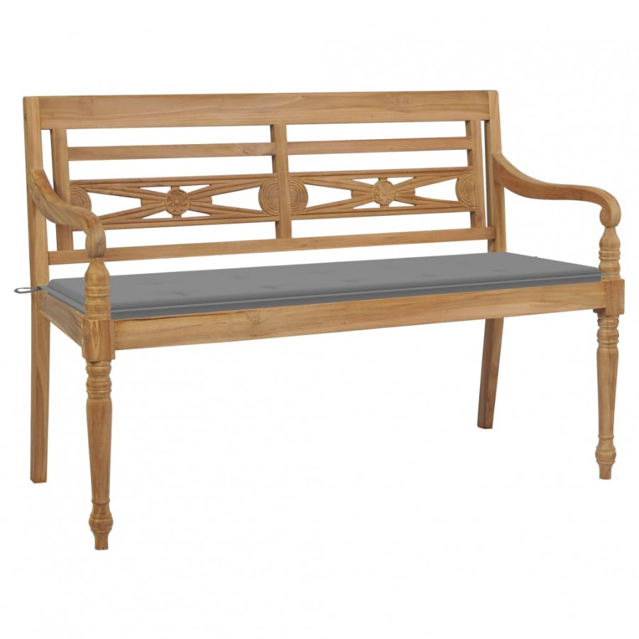 Banc Batavia avec coussin gris 150 cm Bois de teck massif