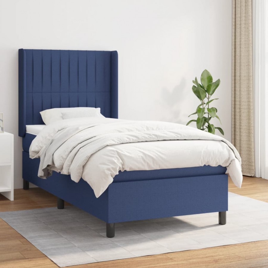 Cadre de lit avec matelas Bleu 80x200 cm Tissu