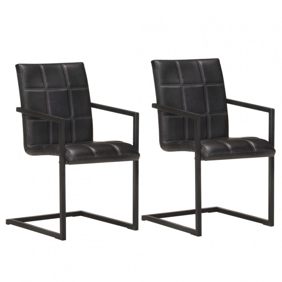 Chaises à manger cantilever lot de 2 noir cuir véritable