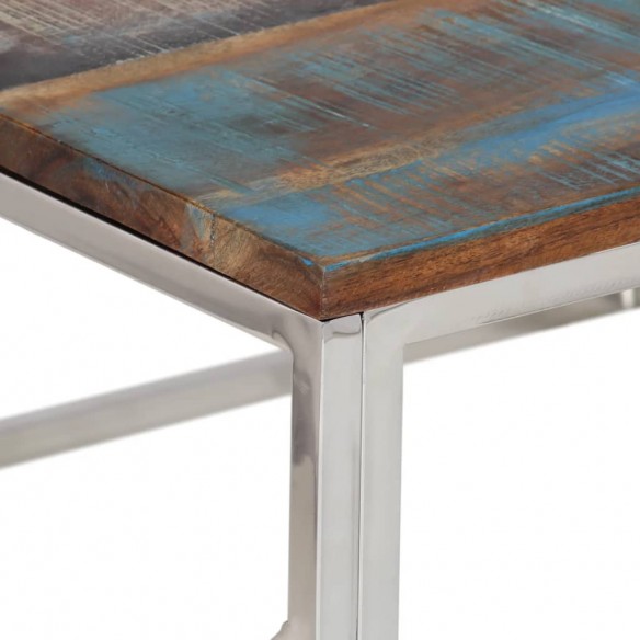 Table basse argenté inox et bois de récupération massif