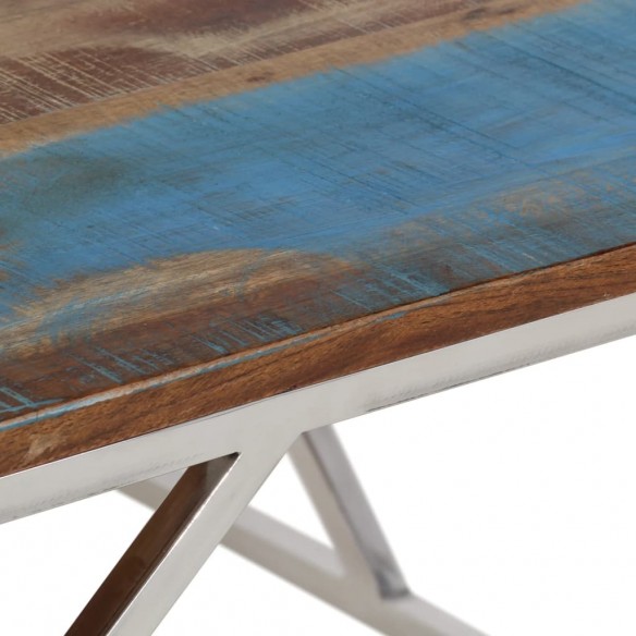 Table basse argenté inox et bois de récupération massif