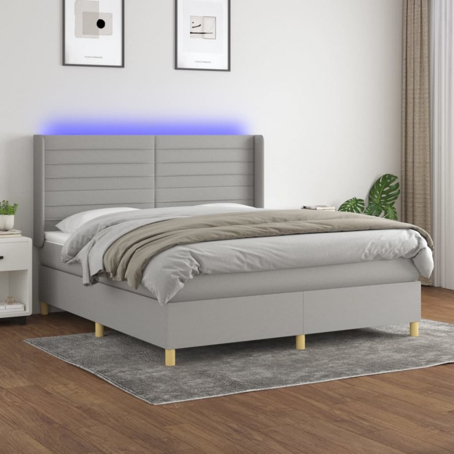 Cadre de lit matelas LED Gris clair 180x200 cm Tissu