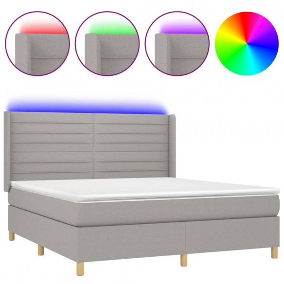 Cadre de lit matelas LED Gris clair 180x200 cm Tissu