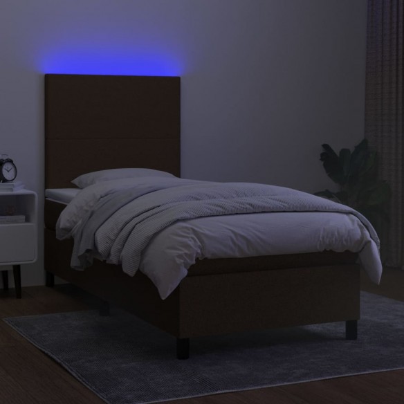 Sommier à lattes de lit et matelas et LED Marron foncé 90x190cm