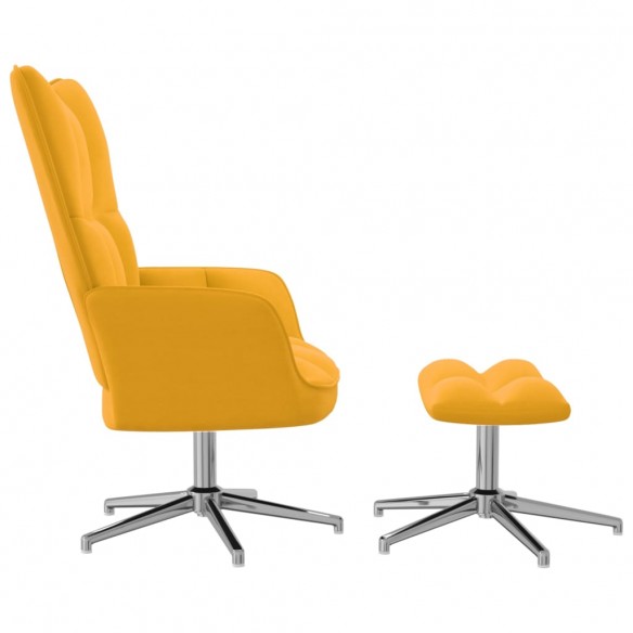 Chaise de relaxation avec repose-pied Jaune moutarde Velours