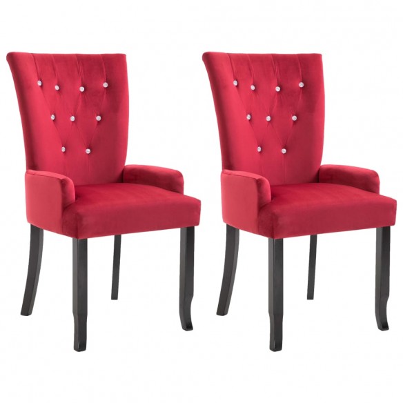 Chaises à manger avec accoudoirs lot de 2 rouge velours