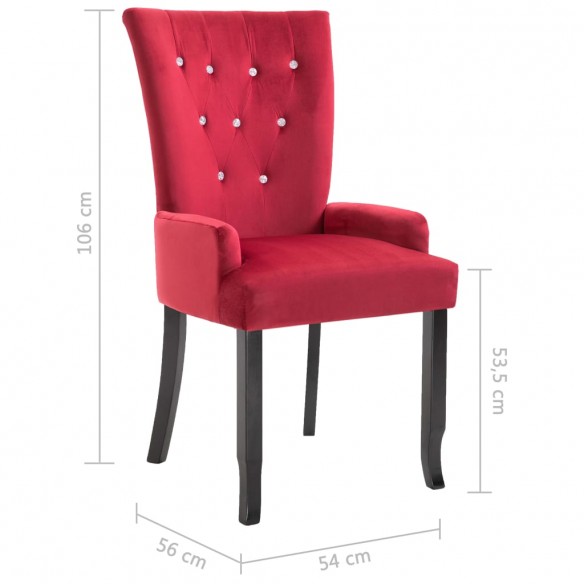 Chaises à manger avec accoudoirs lot de 2 rouge velours