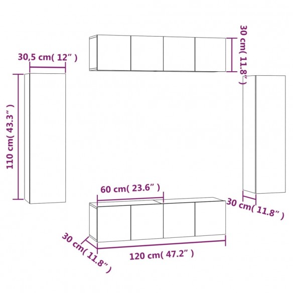 Ensemble de meubles TV 6 pcs Chêne fumé Bois d'ingénierie