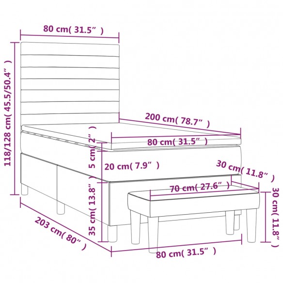 Cadre de lit avec matelas Marron foncé 80x200 cm