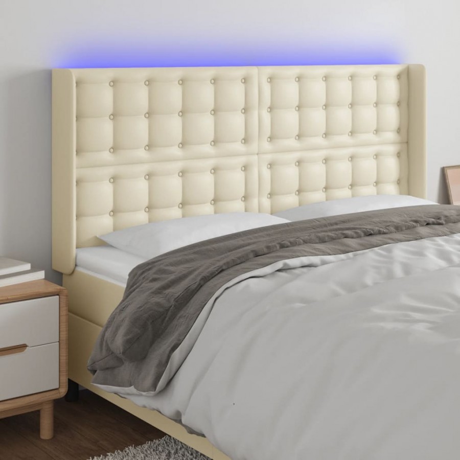 Tête de lit à LED Crème 183x16x118/128 cm Similicuir