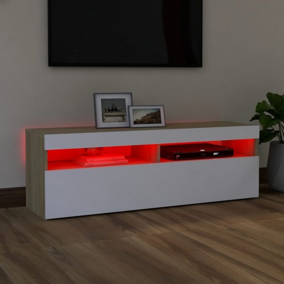 Meuble TV avec lumières LED blanc et chêne sonoma 120x35x40 cm