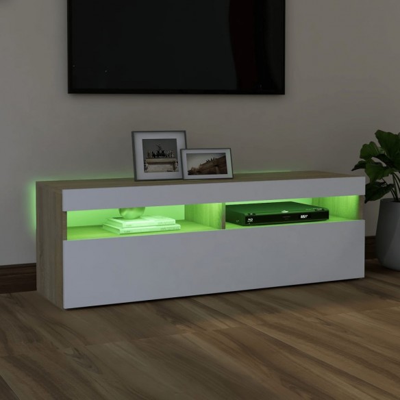 Meuble TV avec lumières LED blanc et chêne sonoma 120x35x40 cm