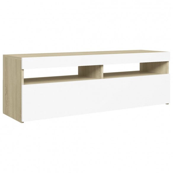 Meuble TV avec lumières LED blanc et chêne sonoma 120x35x40 cm