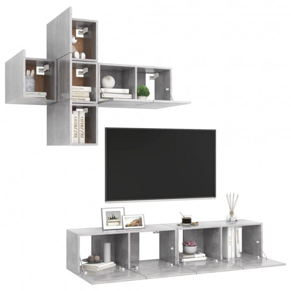 Ensemble de meuble TV 7 pcs Gris béton Aggloméré