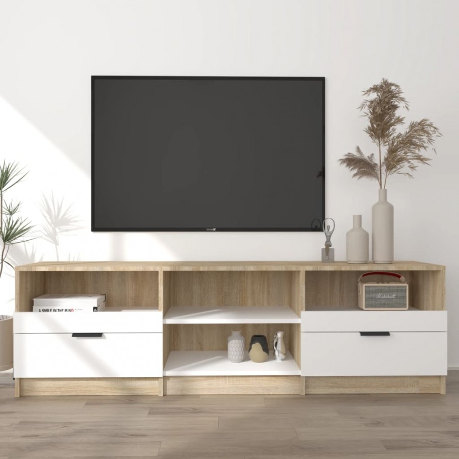 Meuble TV Blanc et chêne sonoma 150x33,5x45cm Bois d'ingénierie