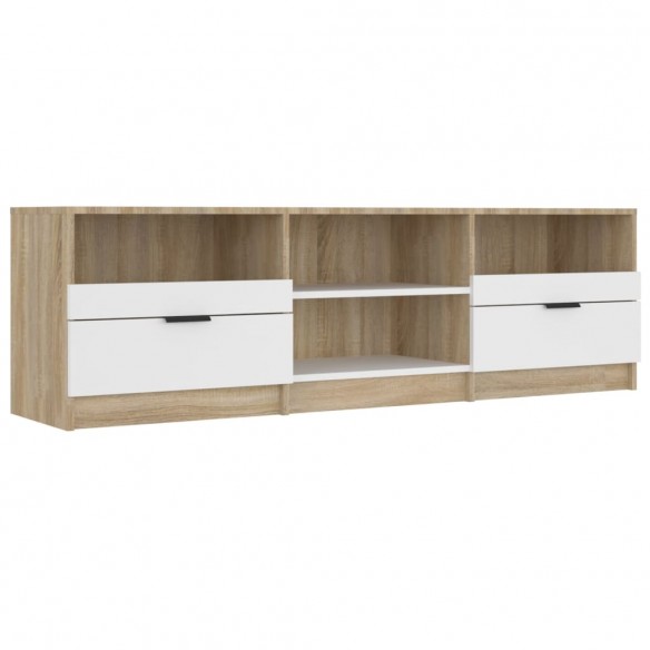 Meuble TV Blanc et chêne sonoma 150x33,5x45cm Bois d'ingénierie