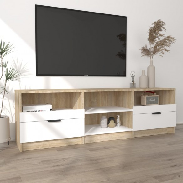 Meuble TV Blanc et chêne sonoma 150x33,5x45cm Bois d'ingénierie