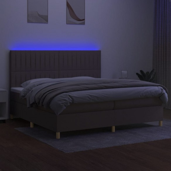 Sommier à lattes de lit et matelas et LED Taupe 200x200cm Tissu