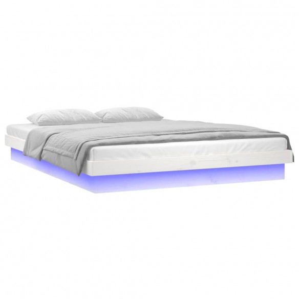 Cadre de lit à LED blanc 160x200 cm bois massif