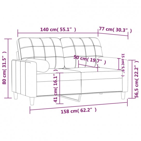 Canapé 2 places avec oreillers bordeaux 140 cm tissu