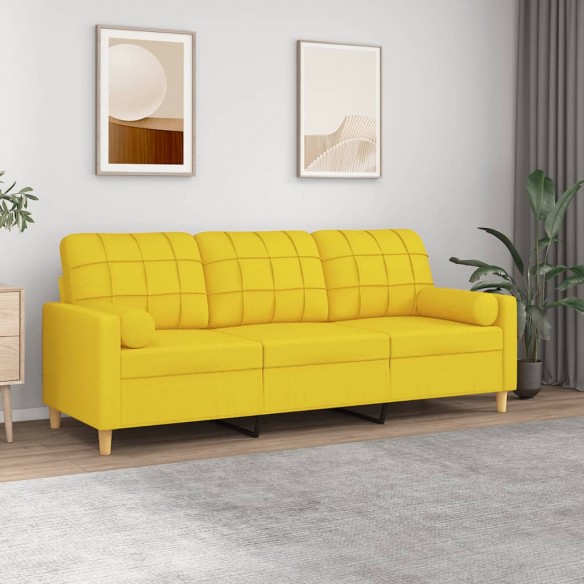 Canapé 3 places avec oreillers jaune clair 180 cm tissu