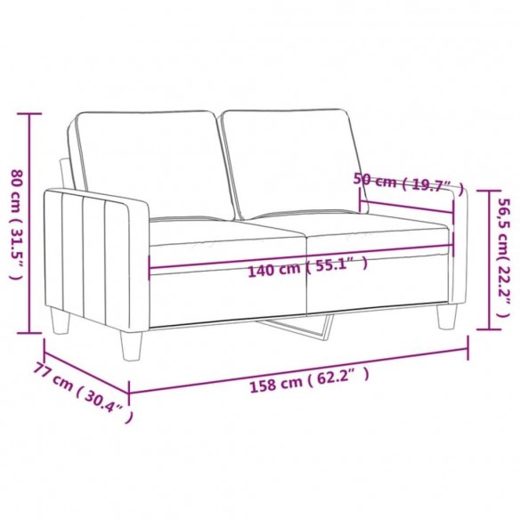 Canapé à 2 places Crème 140 cm Tissu