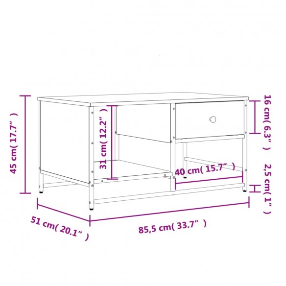 Table basse sonoma gris 85,5x51x45 cm bois d'ingénierie