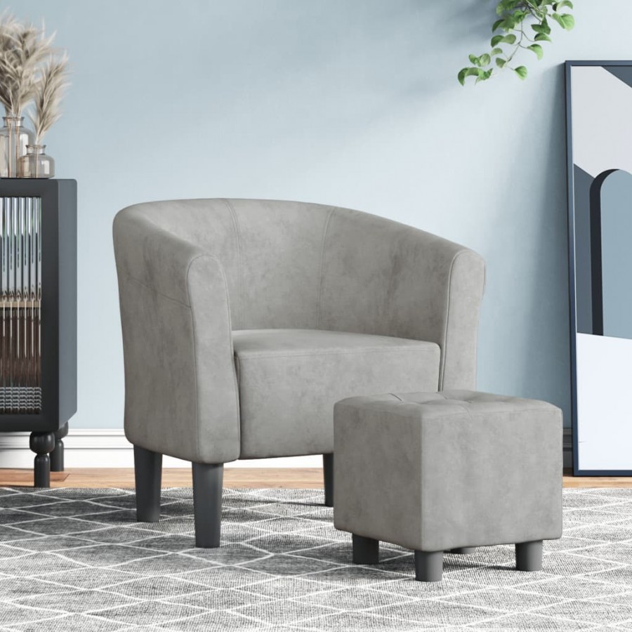 Fauteuil cabriolet avec repose-pied gris clair velours