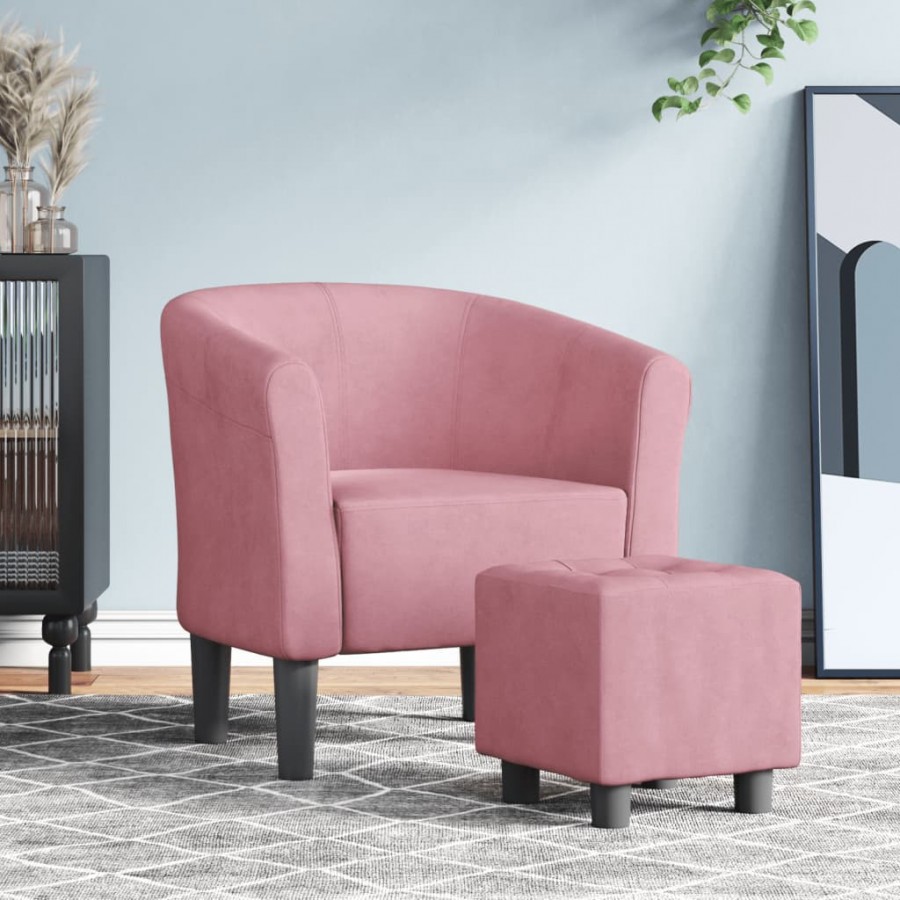 Fauteuil cabriolet avec repose-pied rose velours