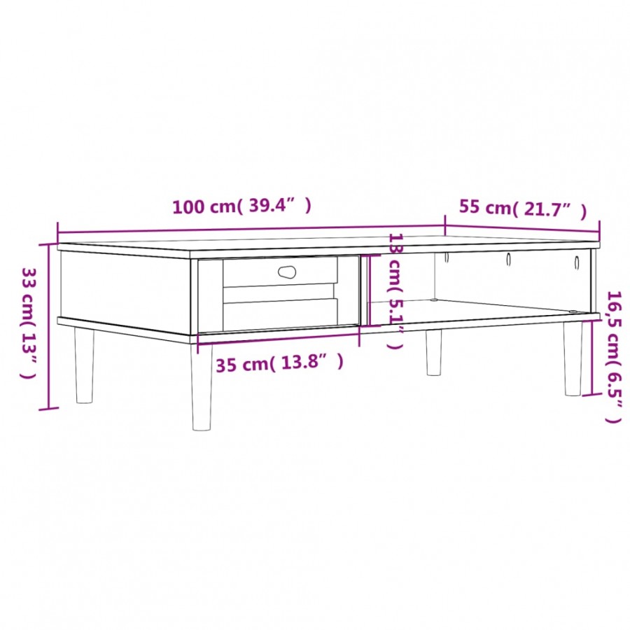 Table basse SENJA aspect rotin blanc 100x55x33 cm bois massif
