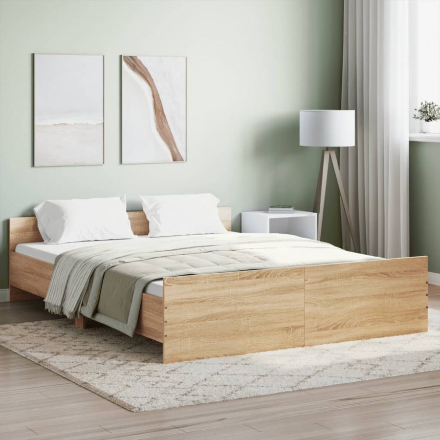 Cadre de lit tête de lit et pied de lit chêne sonoma 160x200 cm