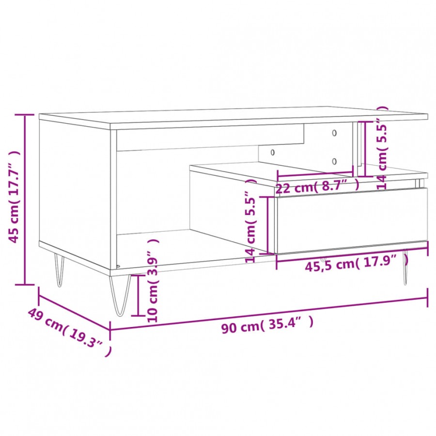 Table basse Blanc 90x49x45 cm 