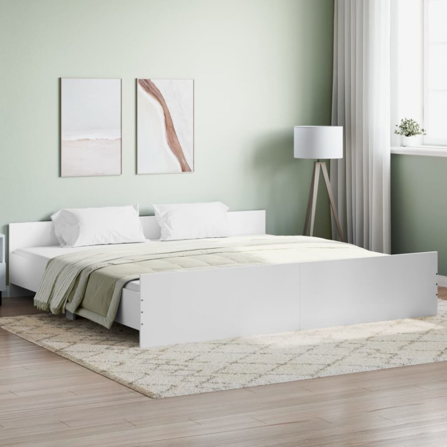 Cadre de lit avec tête de lit et pied de lit blanc 180x200 cm