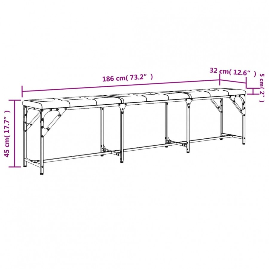 Banc à manger gris clair 186x32x45 cm acier et tissu