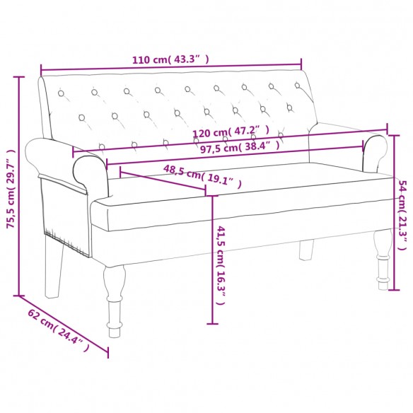 Banc avec dossier gris foncé 120x62x75,5 cm tissu