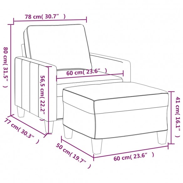 Fauteuil avec repose-pied Jaune clair 60 cm Tissu