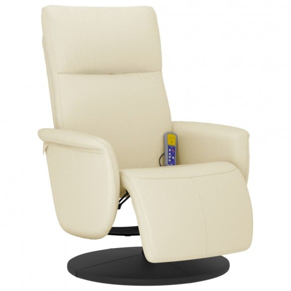 Fauteuil inclinable de massage et repose-pieds crème similicuir