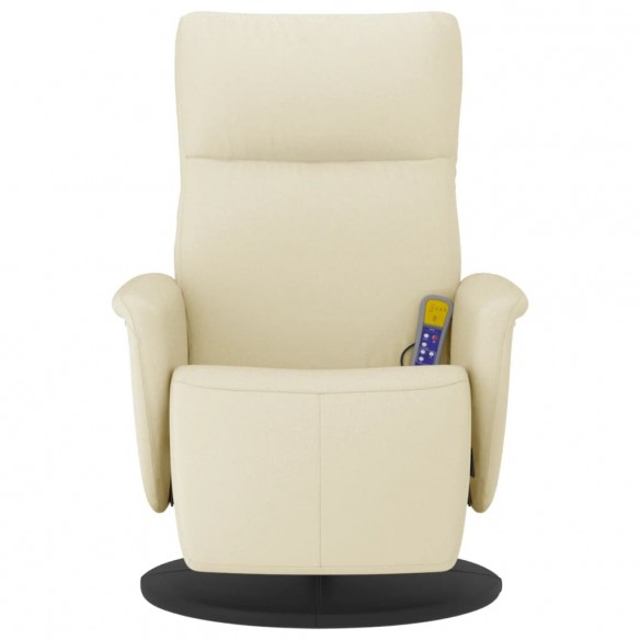 Fauteuil inclinable de massage et repose-pieds crème similicuir