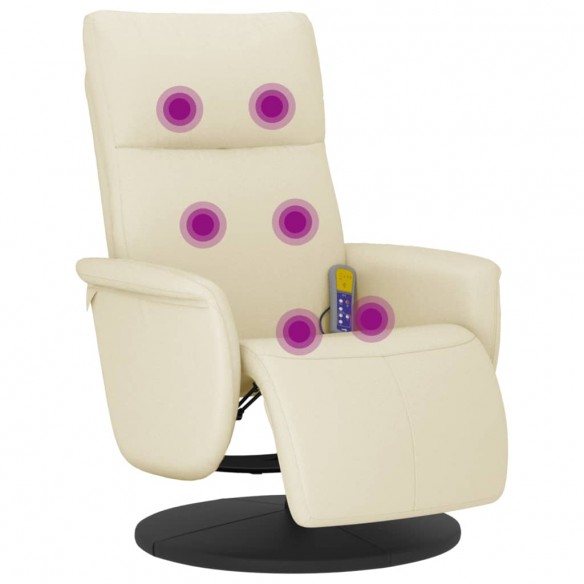 Fauteuil inclinable de massage et repose-pieds crème similicuir