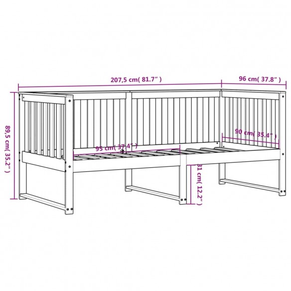 Lit de jour Blanc 90x200 cm Bois de pin massif