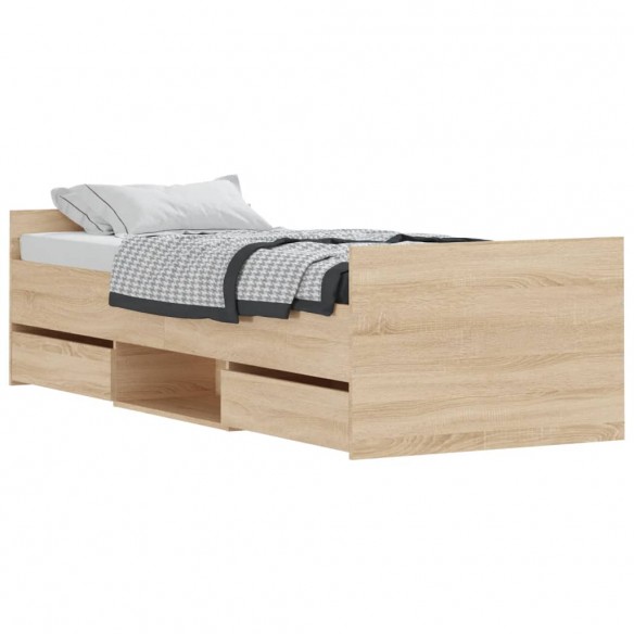 Cadre de lit tête de lit et pied de lit chêne sonoma 75x190 cm