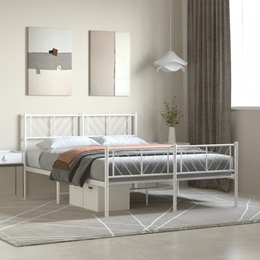 Cadre de lit métal avec tête de lit/pied de lit blanc 120x200cm