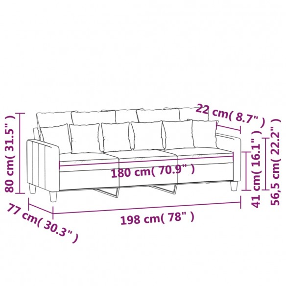 Canapé à 3 places Crème 180 cm Tissu