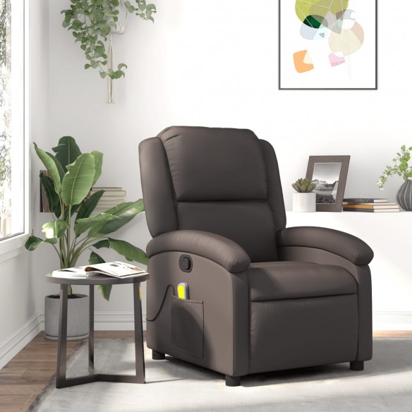 Fauteuil inclinable de massage marron foncé cuir véritable