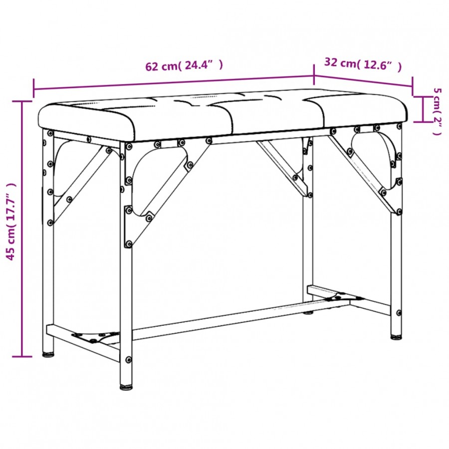 Banc à manger gris clair 62x32x45 cm acier et tissu
