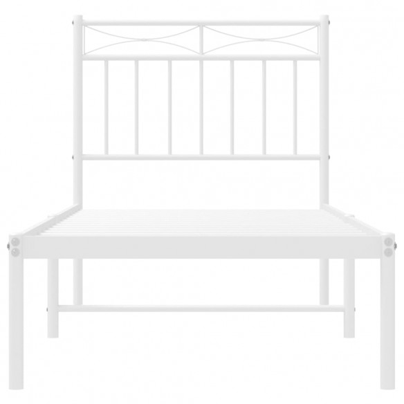 Cadre de lit métal avec tête de lit blanc 75x190 cm