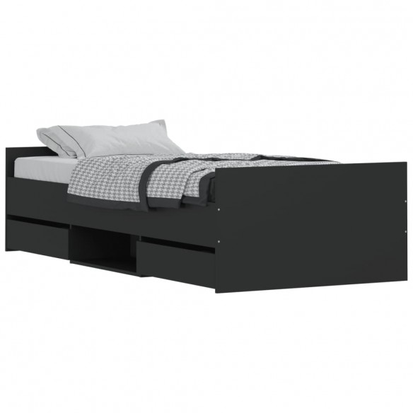 Cadre de lit avec tête de lit/pied de lit noir 90x200 cm