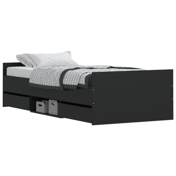 Cadre de lit avec tête de lit/pied de lit noir 90x200 cm