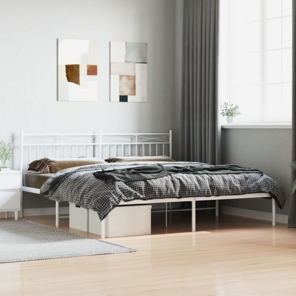 Cadre de lit métal avec tête de lit blanc 183x213 cm