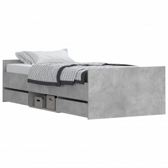 Cadre de lit tête de lit et pied de lit gris béton 90x200 cm